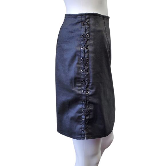 French Connection Skirt Coated Denim Lace Up Party Date Night Sexy Holiday Goth - Picture 2 of 13
